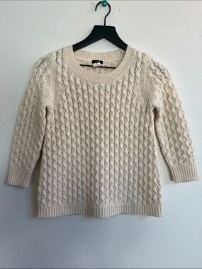 J. CREW Chunky Cable-Knit Crewneck Sweater Merino Wool Ivory Women's Size XXS
